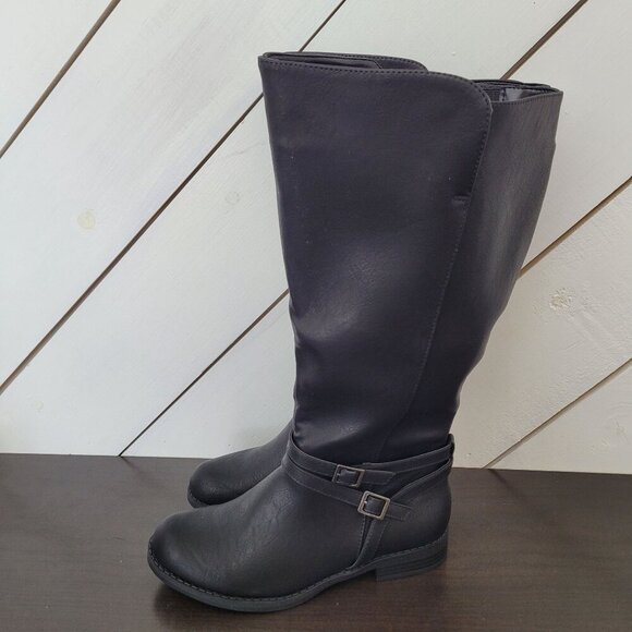 NEW Easy Street Baby Plus Plus Womens Size 7.5 Wide Calf Black Riding Boots 5CT - Picture 2 of 10